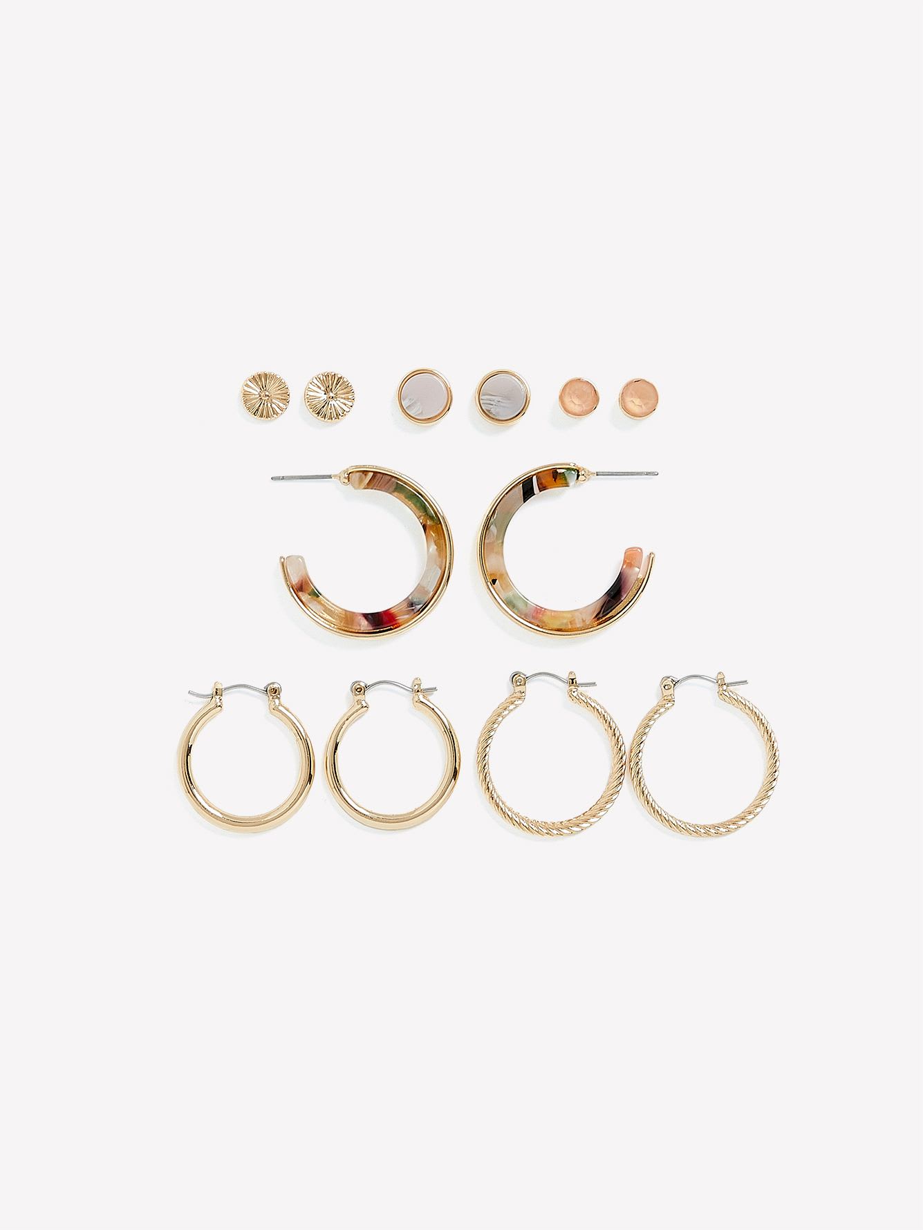 Assorted Stud and Hoop Earrings, Set of 6