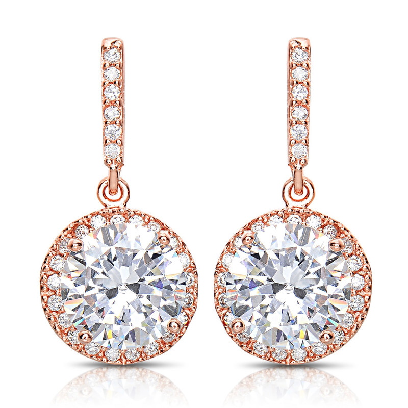 Genevive Sterling Silver with Colored Cubic Zirconia Halo Dangle Earrings