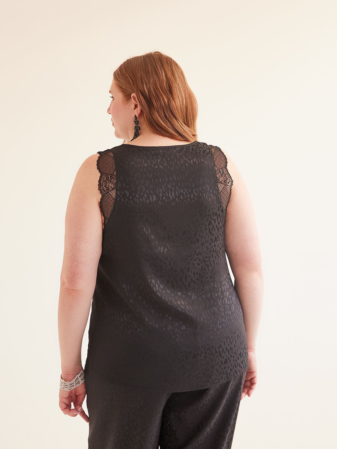 Black Sleeveless Blouse with Lace Shoulders