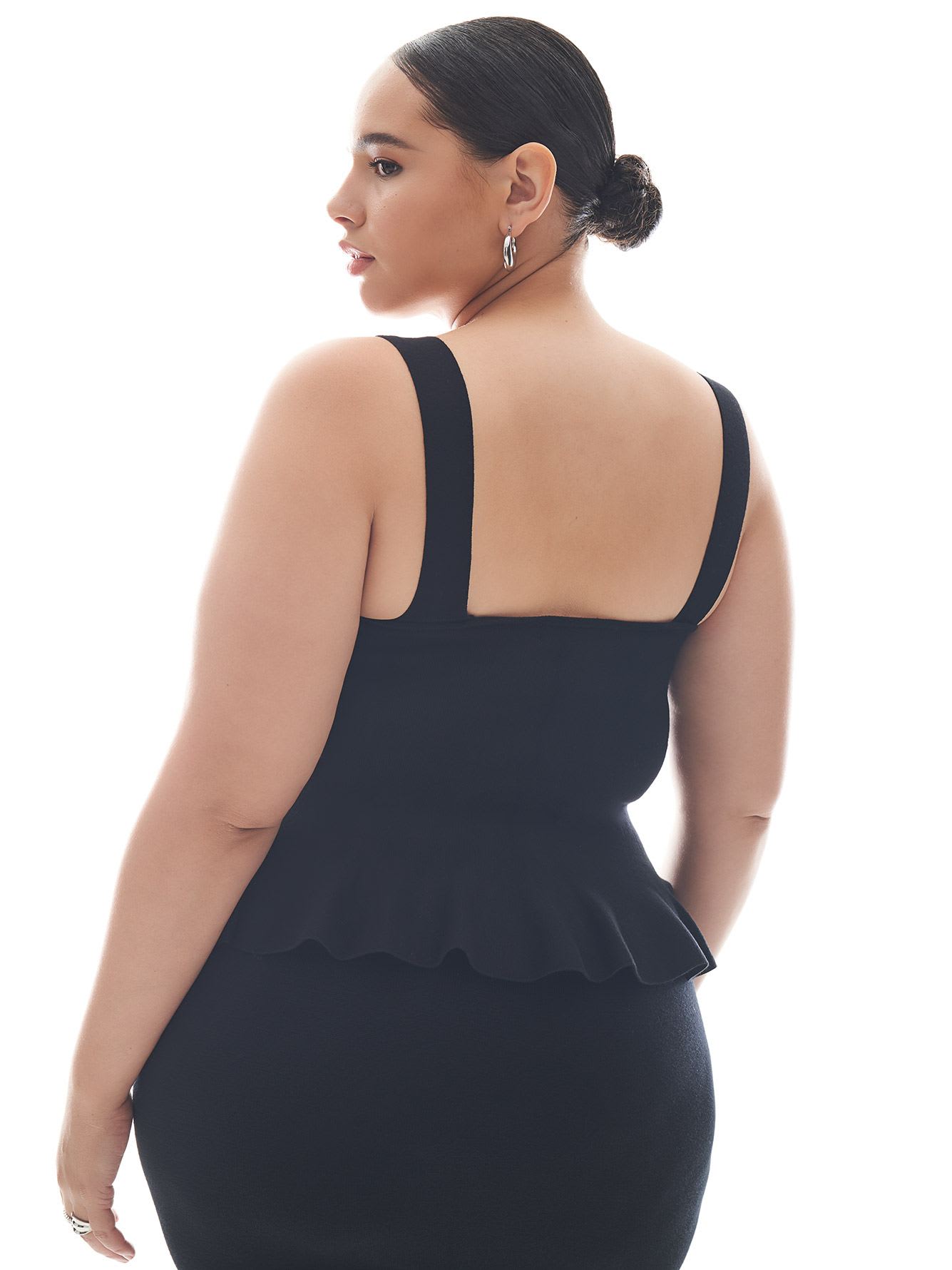 Black Peplum Compression Sweater Tank - Addition Elle