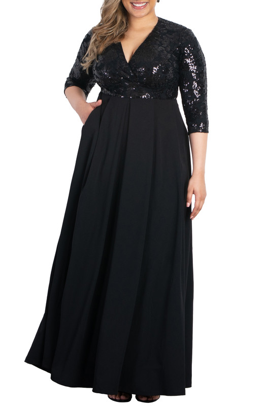 Kiyonna Plus Size Paris Pleated Sequin Gown (Plus Size)