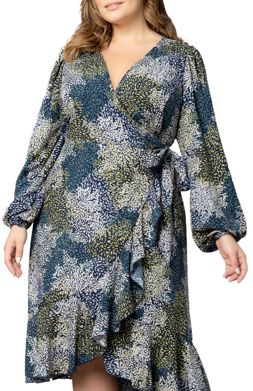 Kiyonna Plus Size Julia Long Sleeve Wrap Dress (Plus Size)