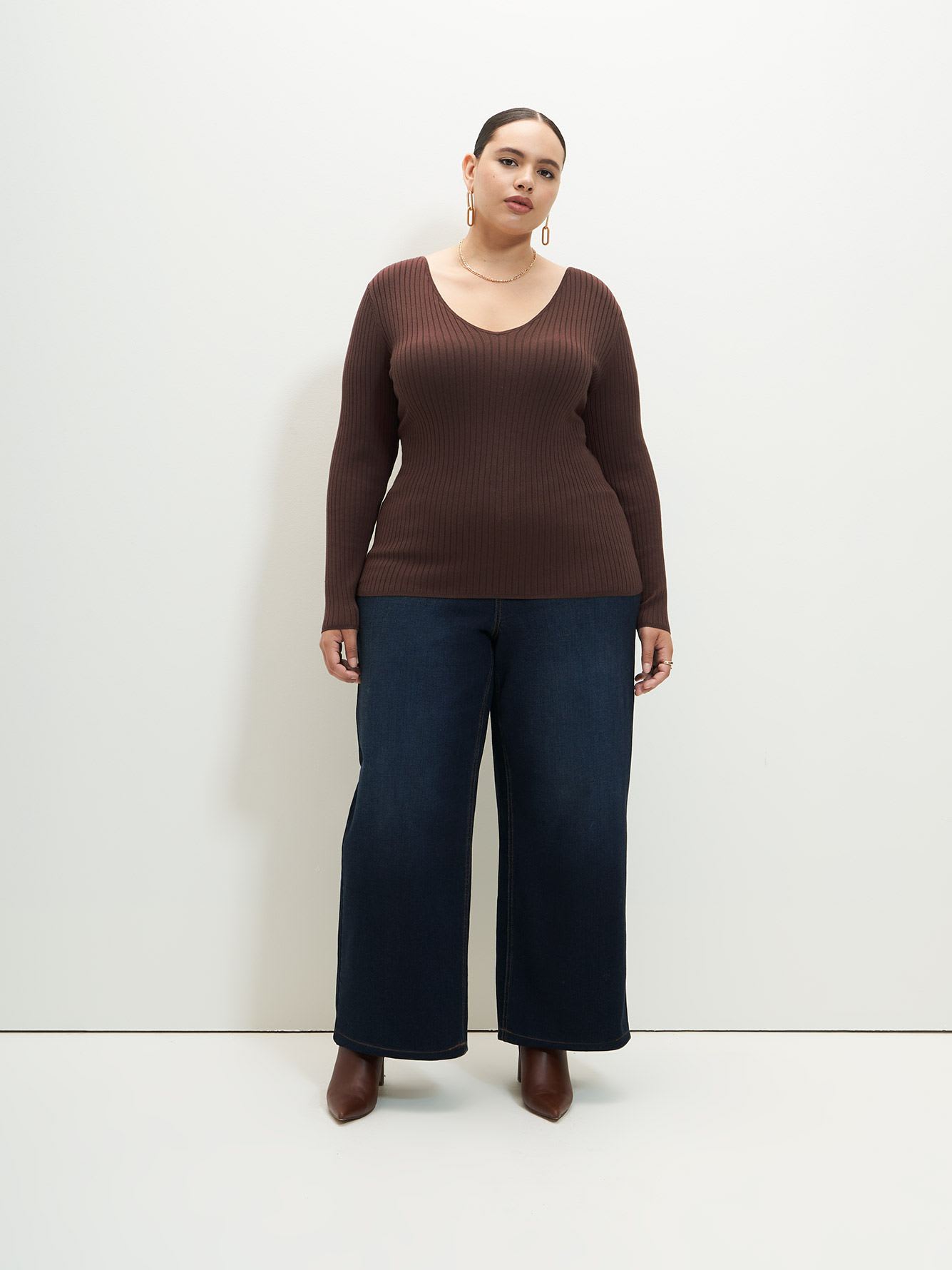 Ribbed Lace-Up Back Sweater - Addition Elle