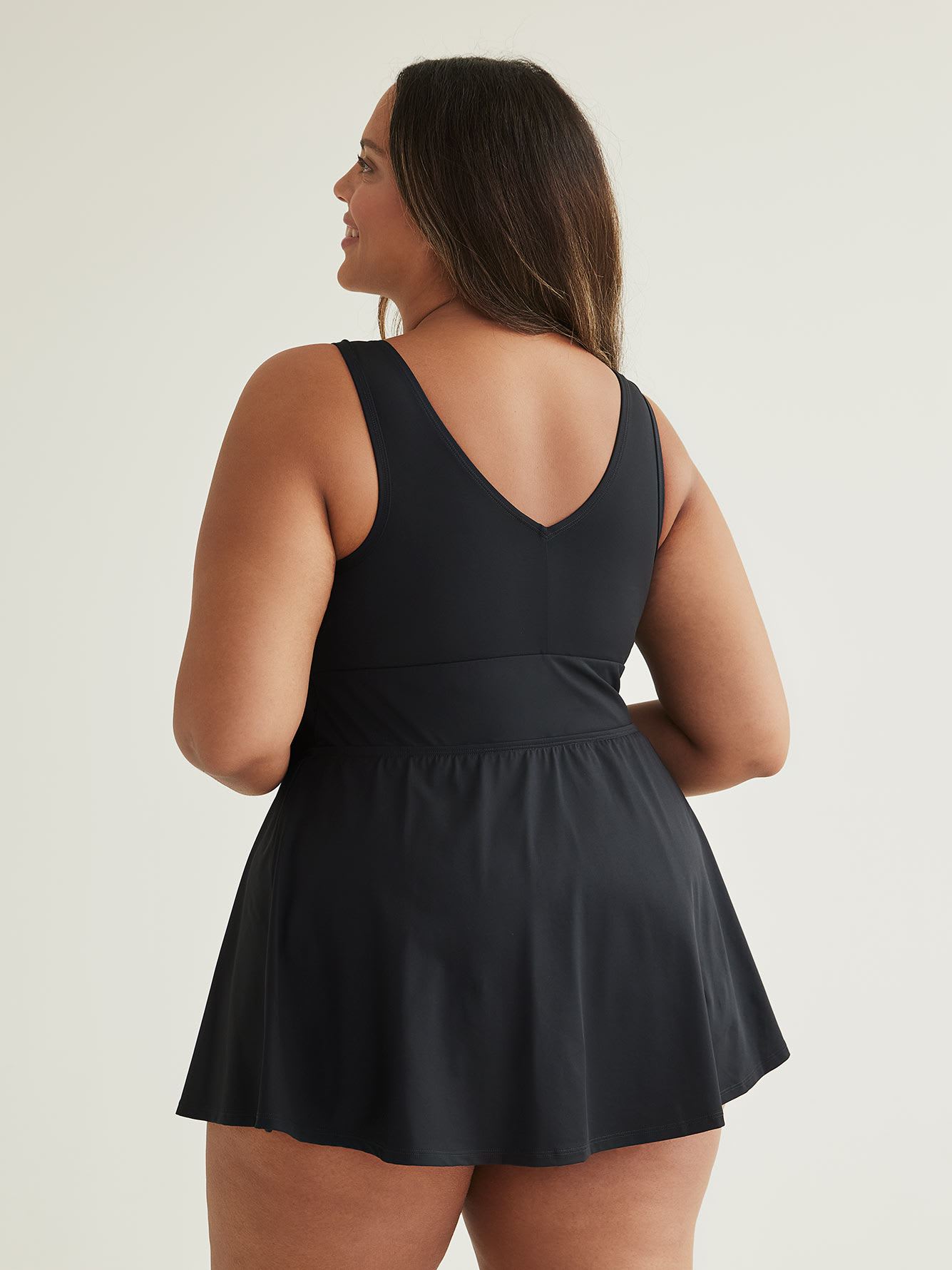 Black Swimdress with Tied-Up V-Neckline