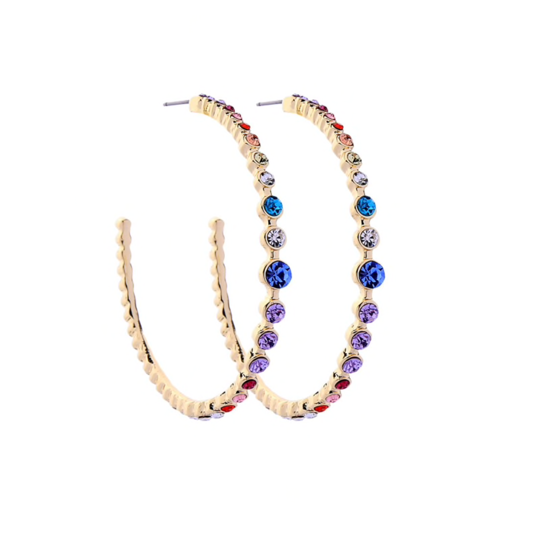 Goldtone Multi Purple Crystal Hoop Earrings by Don't Ask