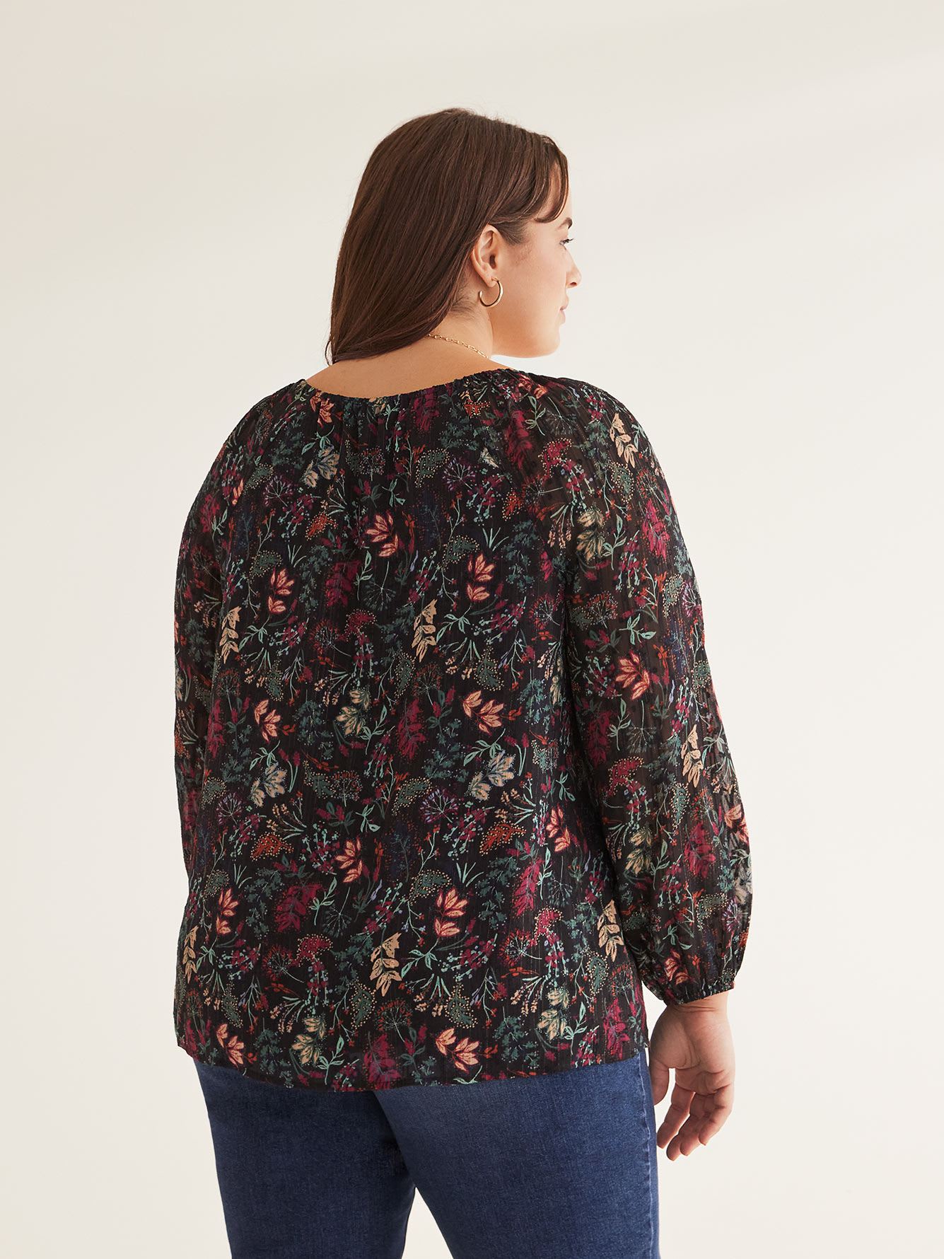 Floral Square-Neck Blouse with Balloon Sleeves