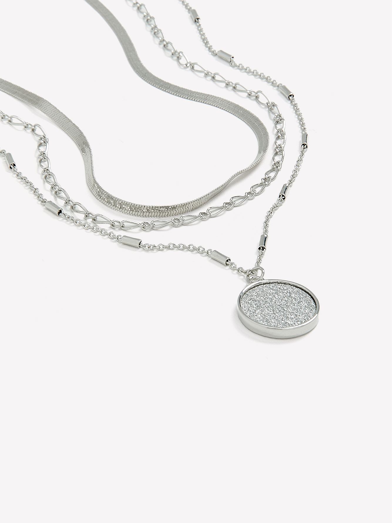 Two-Layer Necklace with Paper Glitter Medallion