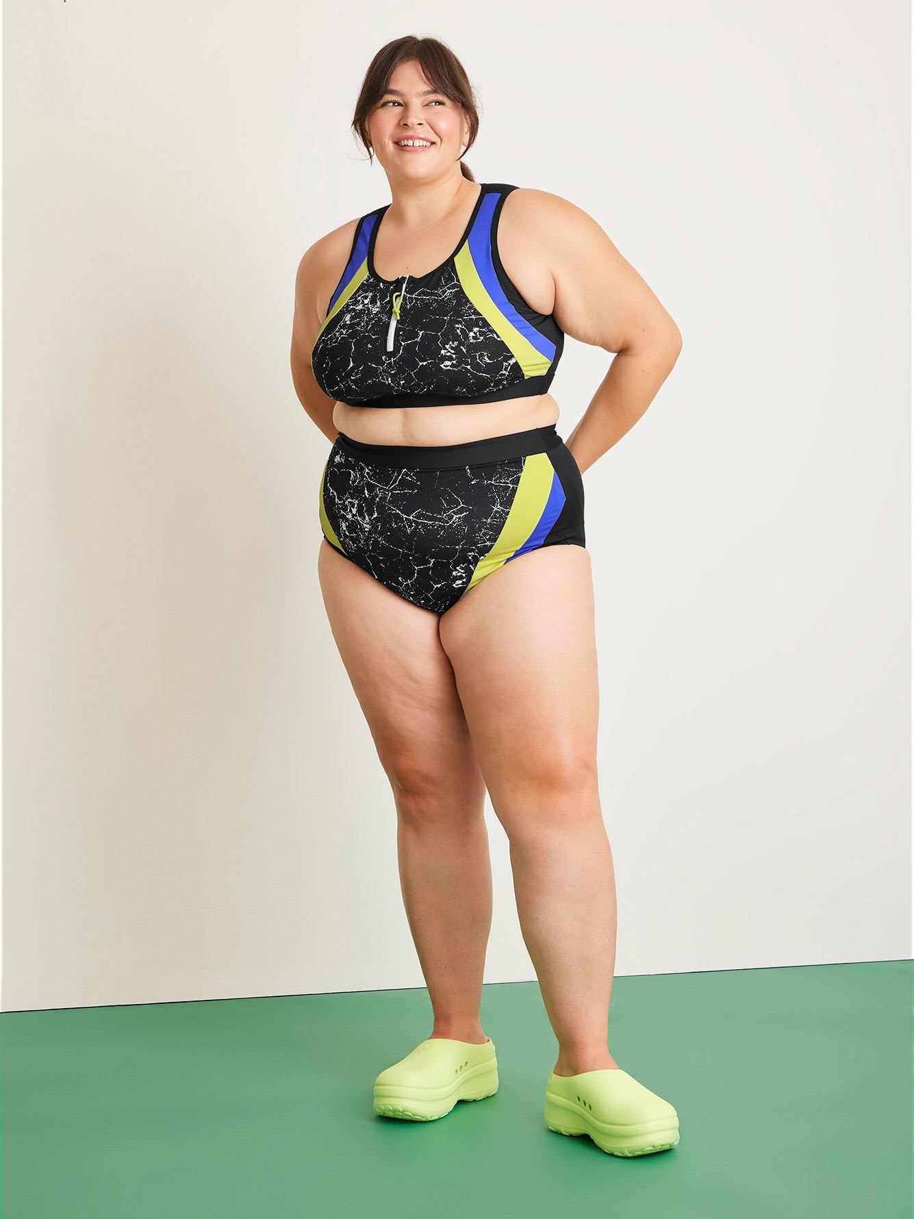Colour Block Bikini Top with Zipper - Active Zone