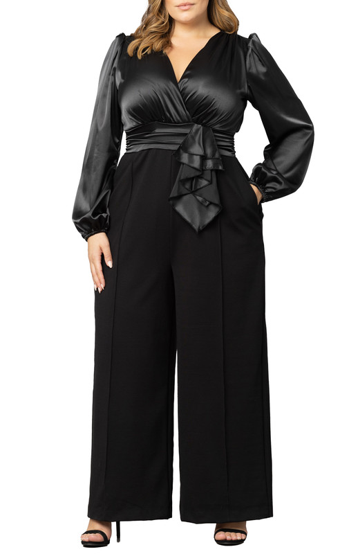 Kiyonna Plus Size Refined Satin Wide Leg Jumpsuit (Plus Size)