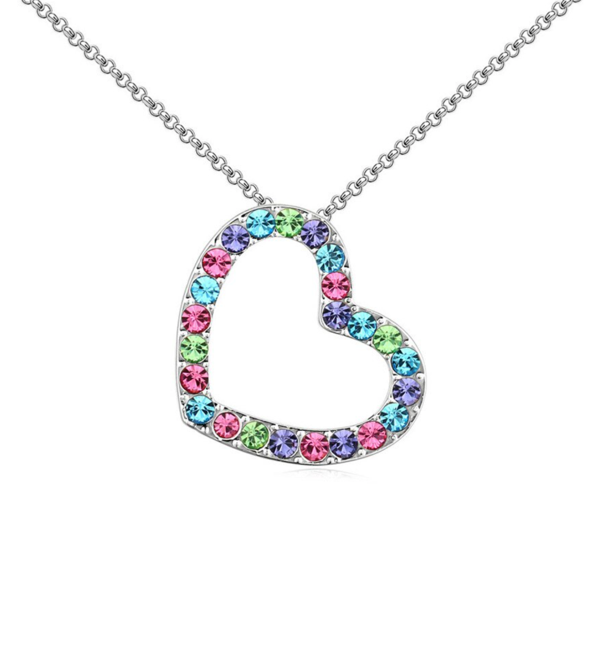 Multi-Colored Crystal Pave Heart Pendant Necklace by callura