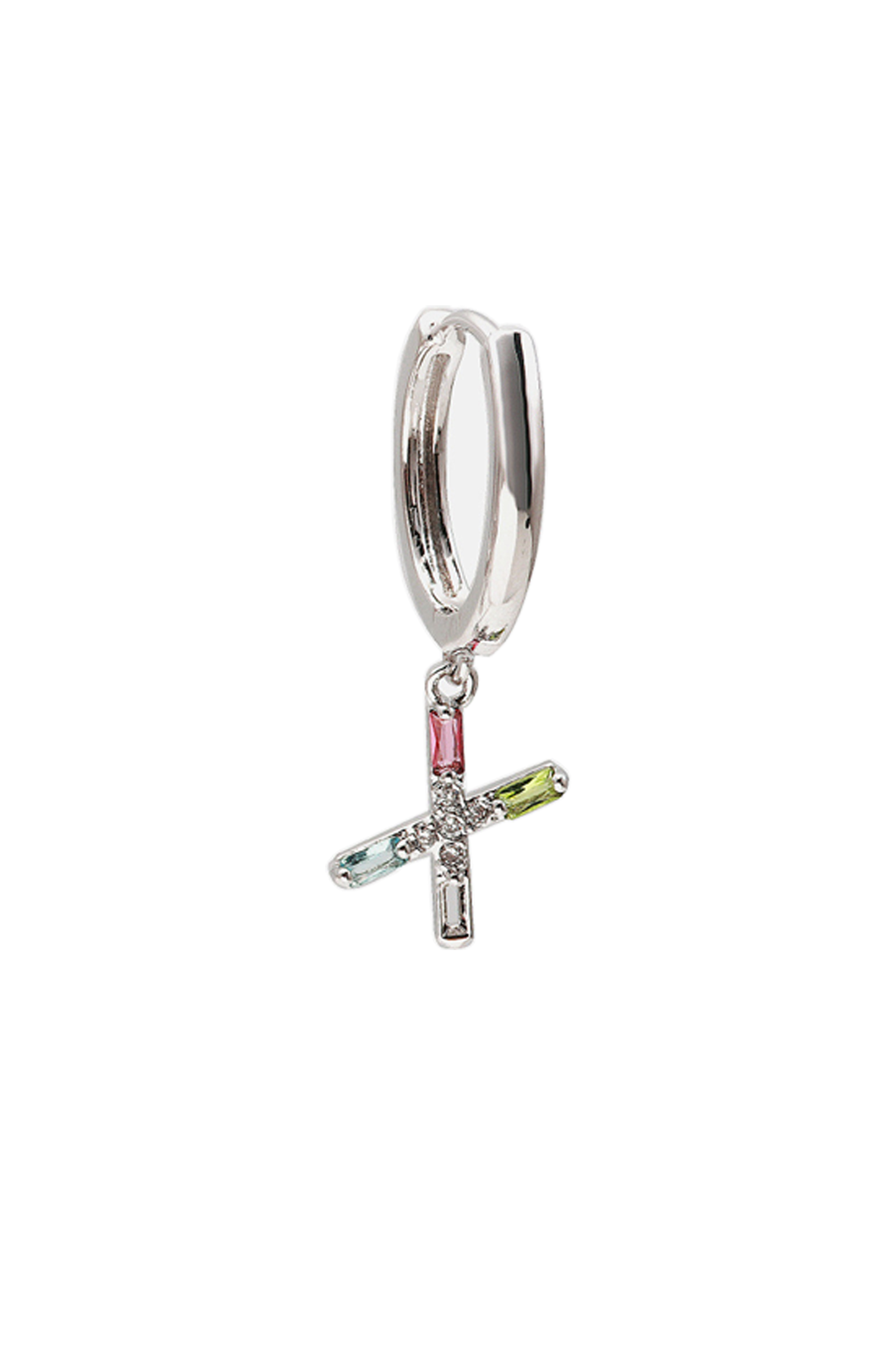 Classicharms-Single Pavé Initial Charm Drop Huggie Hoop Earring-Letter X