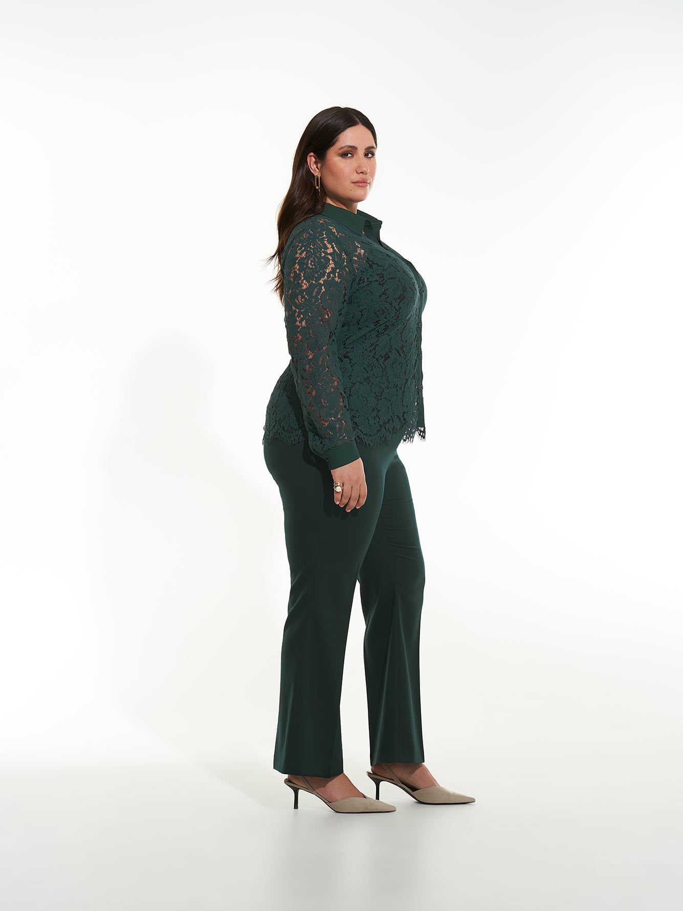 Fitted Lace Buttoned Down Shirt - Addition Elle