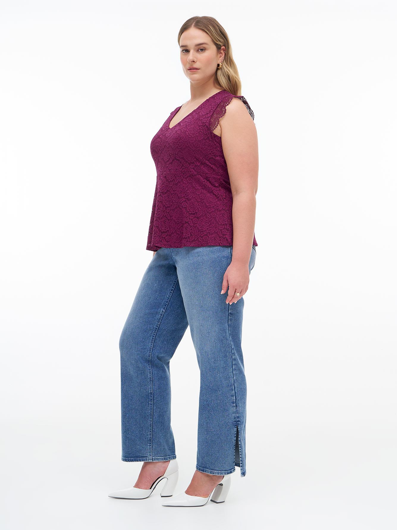 V-Neck Lace Knit Top - Addition Elle