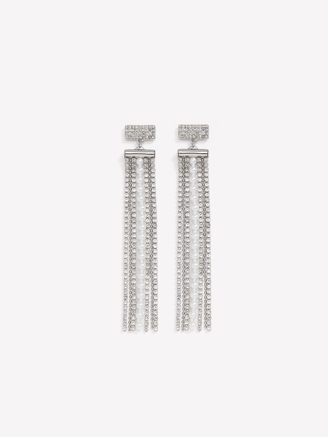 Rhinestone and Pearl Drop Earrings