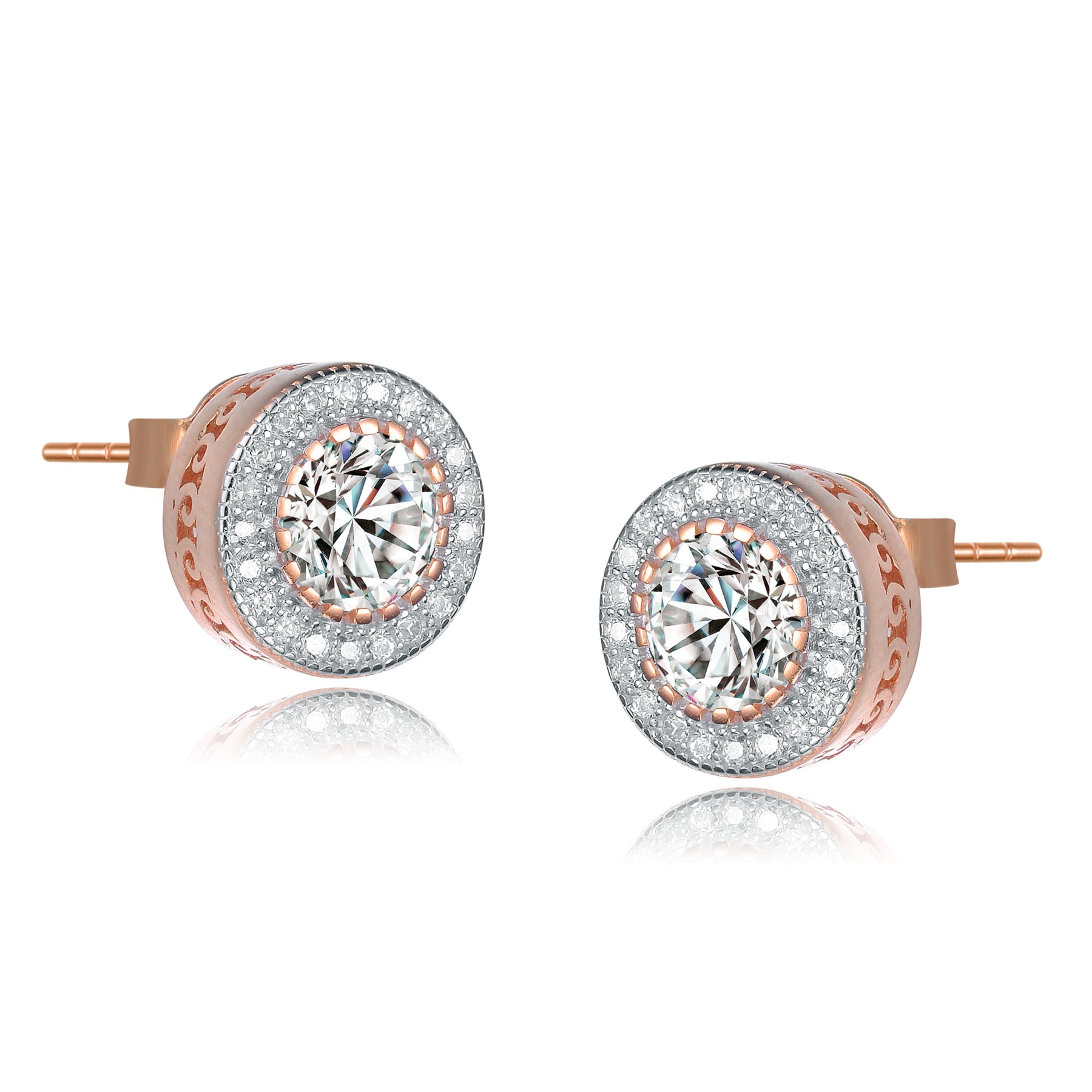 Genevive Sterling Silver Cubic Zirconia Round Earrings