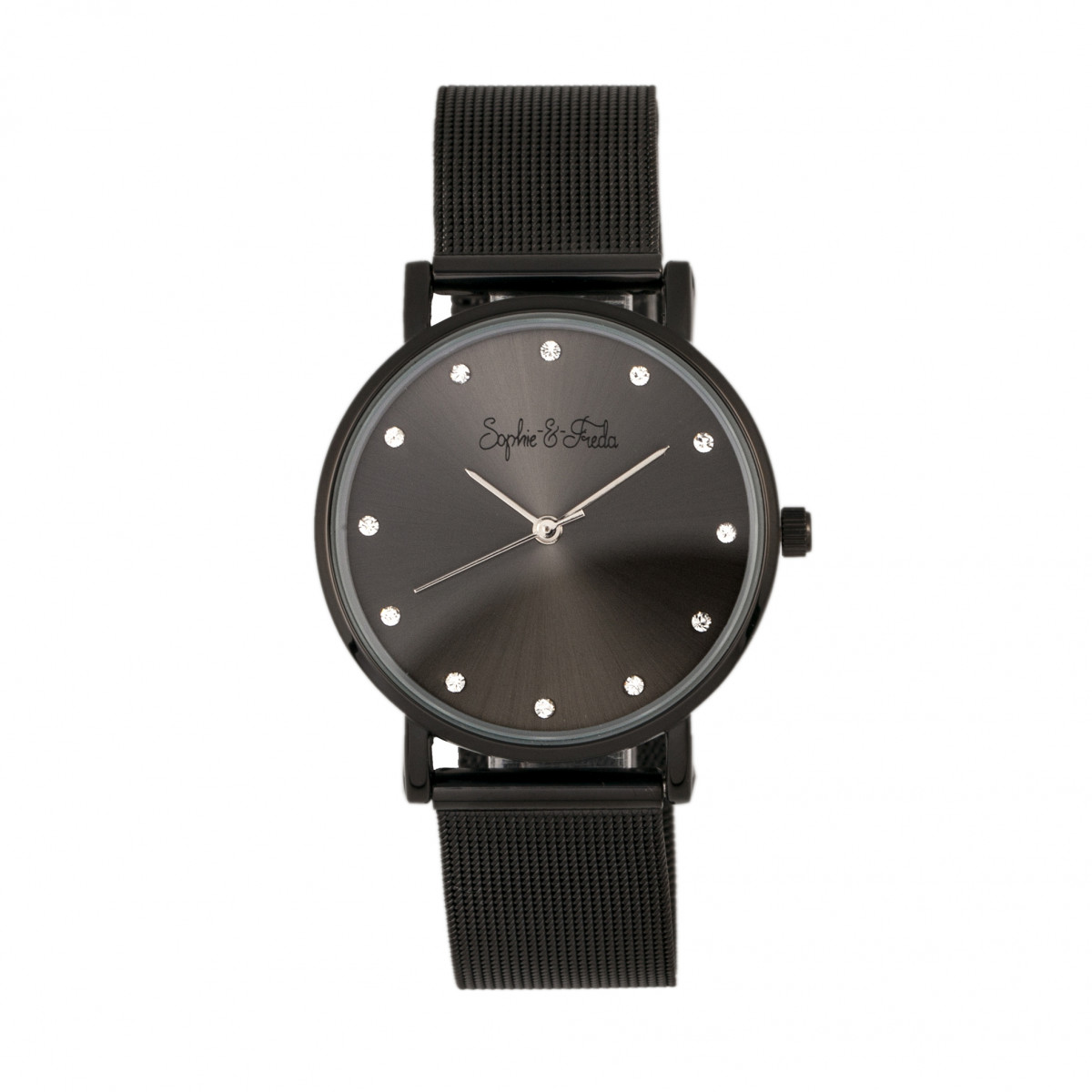 Sophie and Freda - Savannah Mesh Bracelet Watch w/Swarovski Crystals - Silver