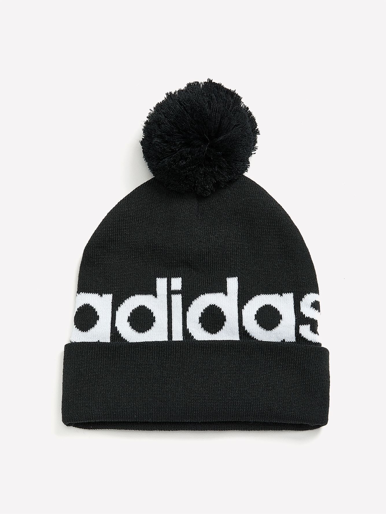 Pompom Ribbed Knit Beanie, Black - adidas