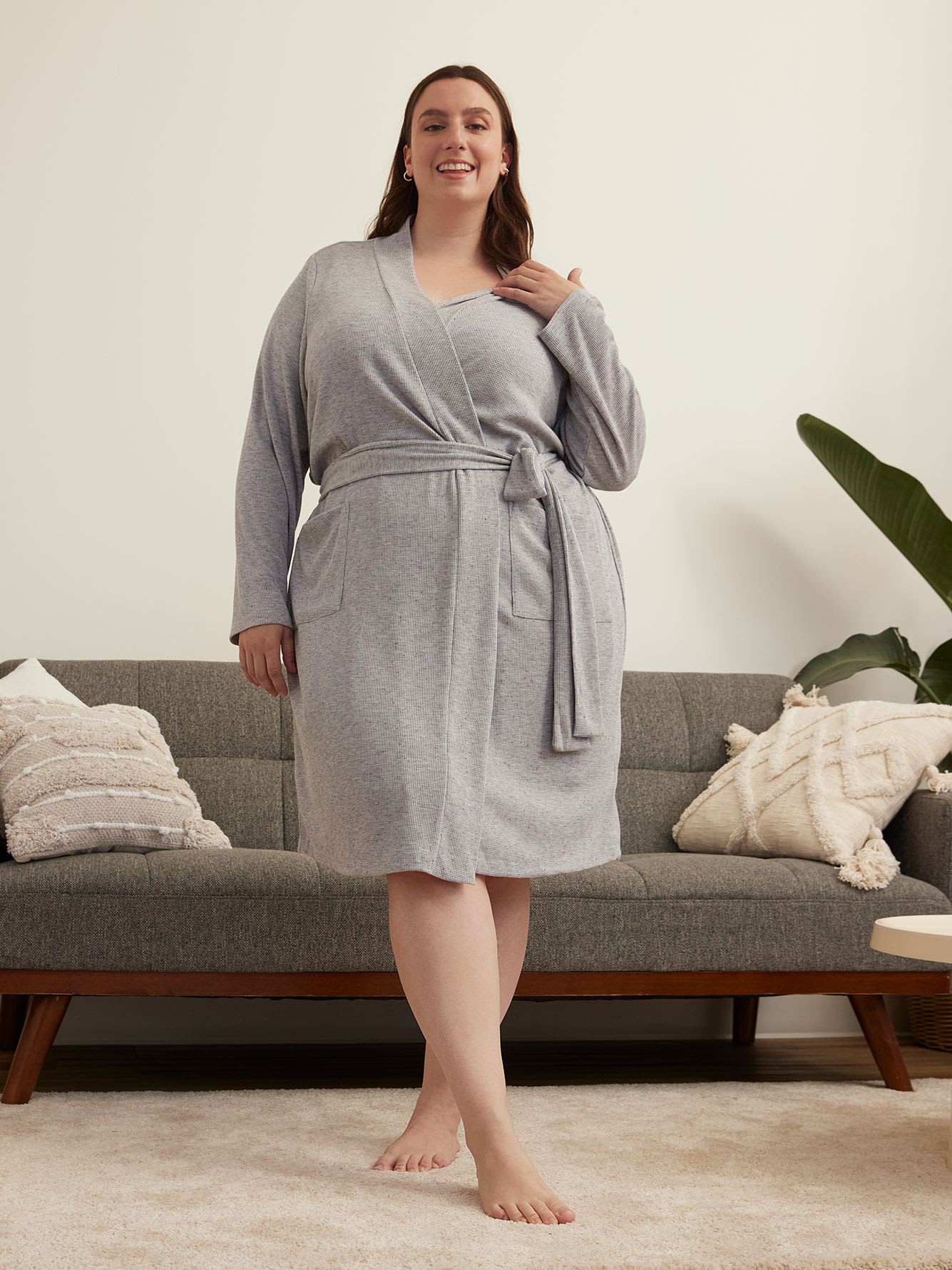 Grey Waffle Knit Robe - ti Voglio