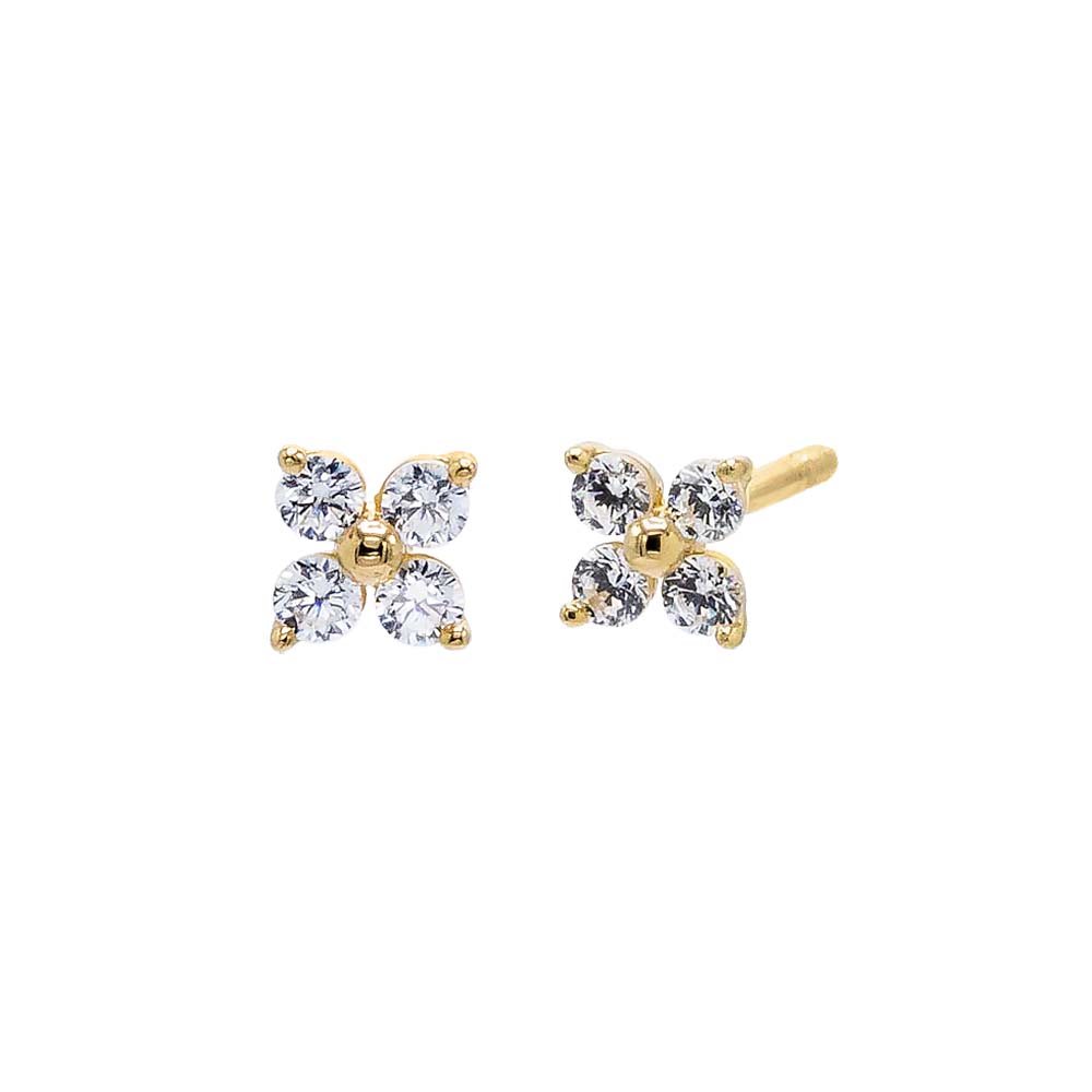 By Adina Eden -CZ FOUR LEAF FLOWER STUD EARRING 14K - 14K GOLD