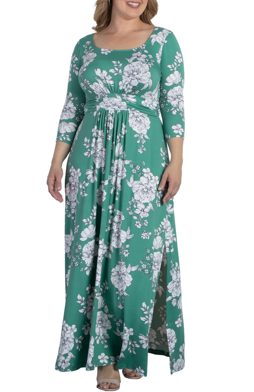 Kiyonna Plus Size Maya Long Sleeve Scoop Neck Maxi Dress (Plus Size)
