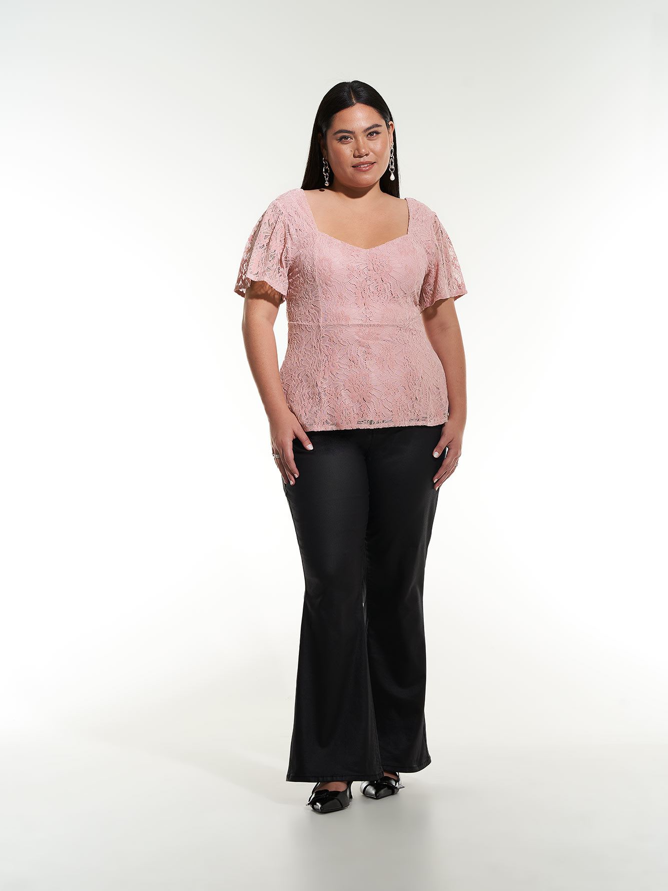Short Flutter Sleeve Lace Blouse - Addition Elle