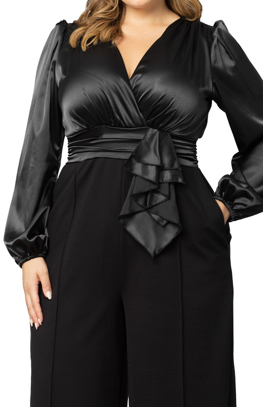 Kiyonna Plus Size Refined Satin Wide Leg Jumpsuit (Plus Size)
