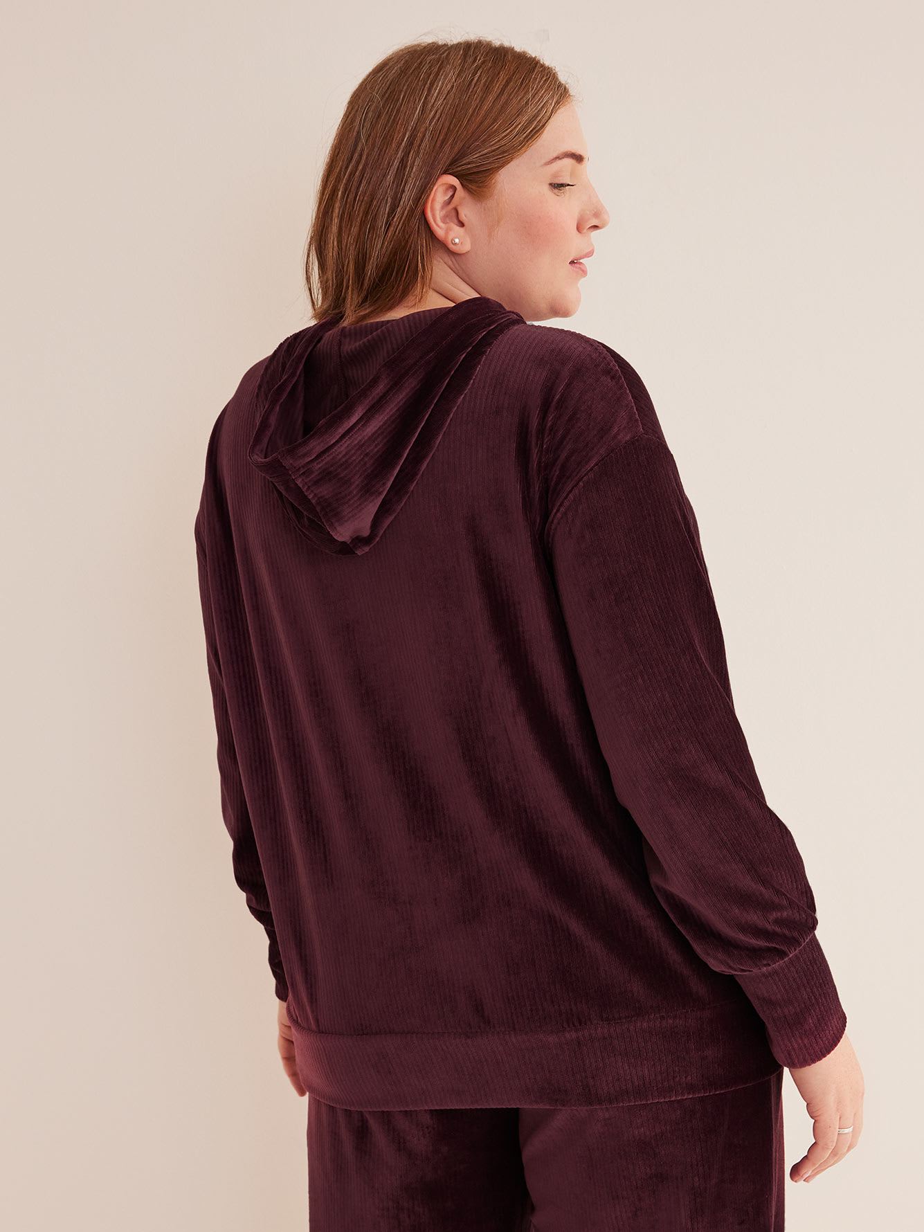 Ribbed Velvet Hooded Top - Active Zone