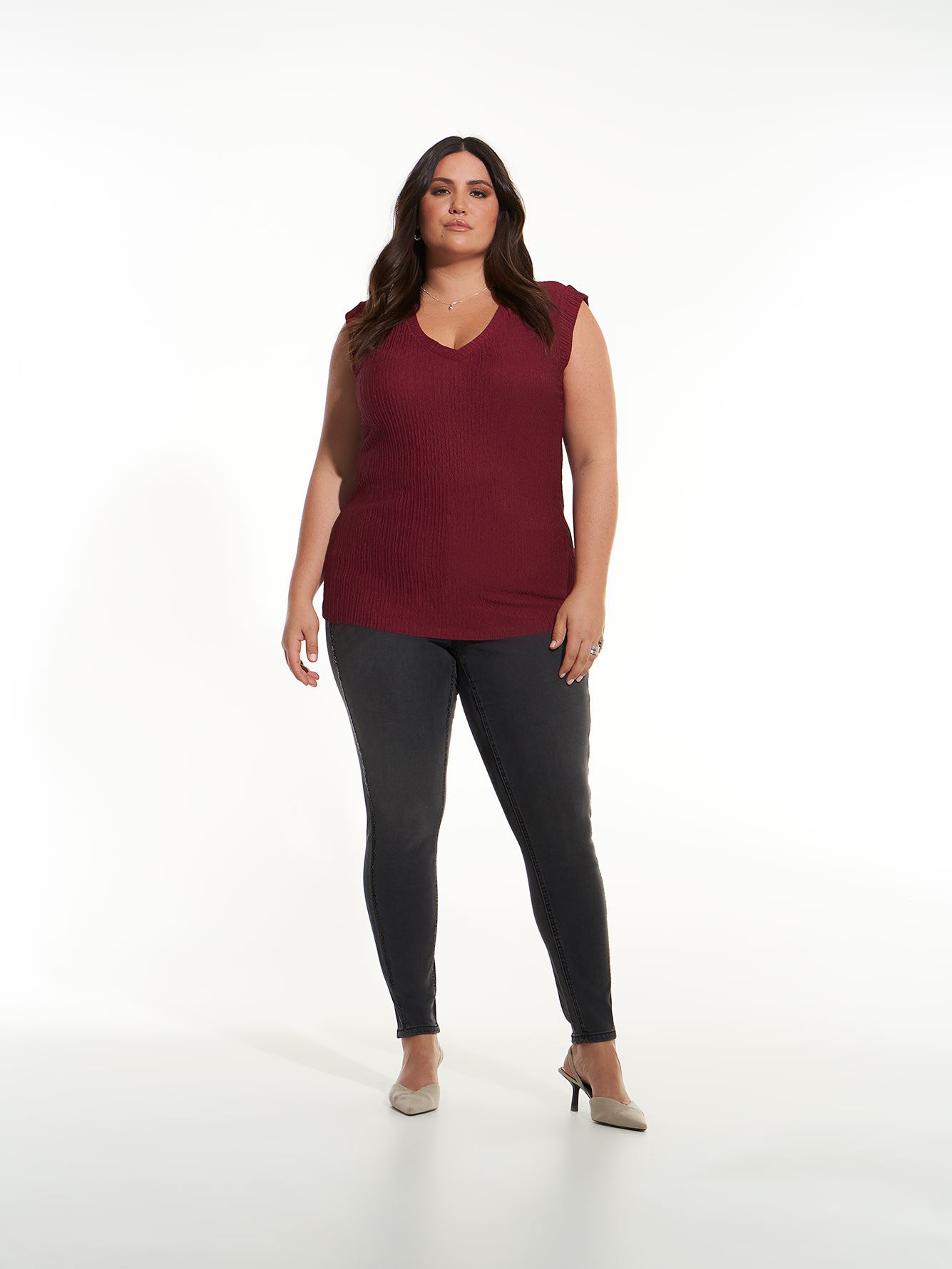 Textured Knit V-Neck Top - Addition Elle