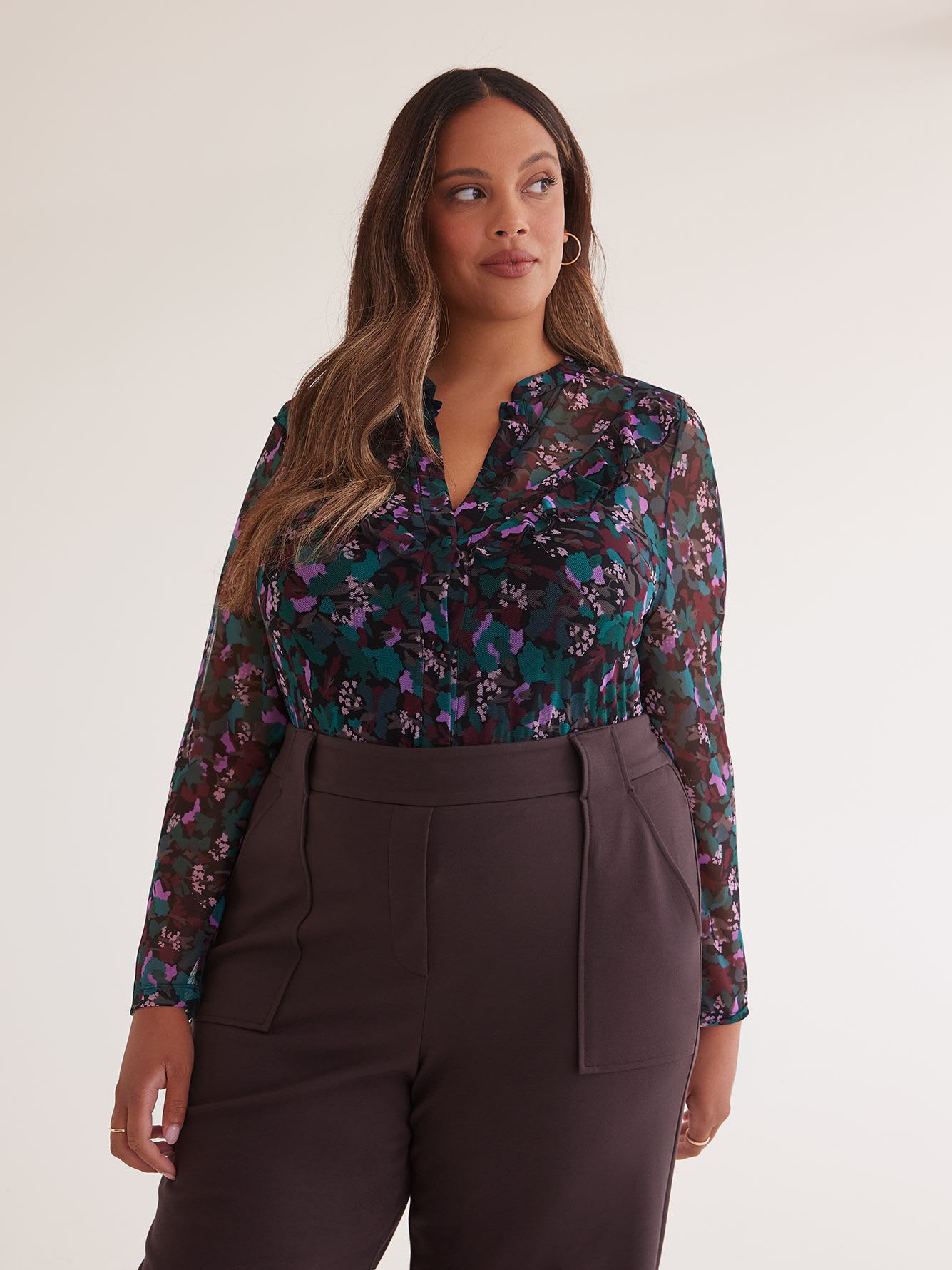 Floral Mesh Knit Ruffled Top