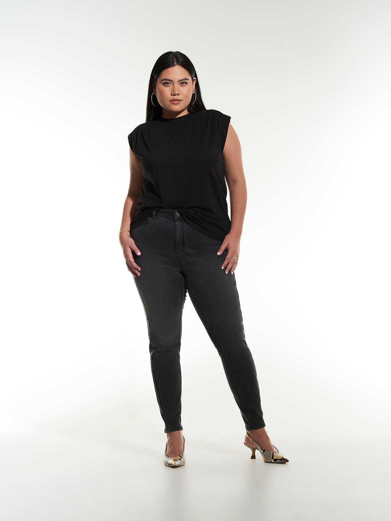 Dropped Shoulder Crew-Neck Knit Top - Addition Elle