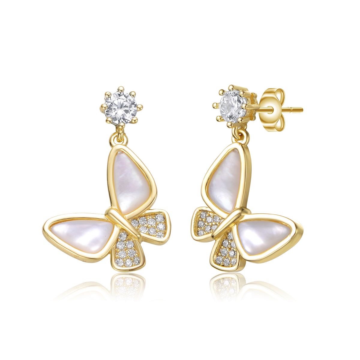 Genevive 14K Gold Plated Cubic Zirconia Butterfly Drop Earrings