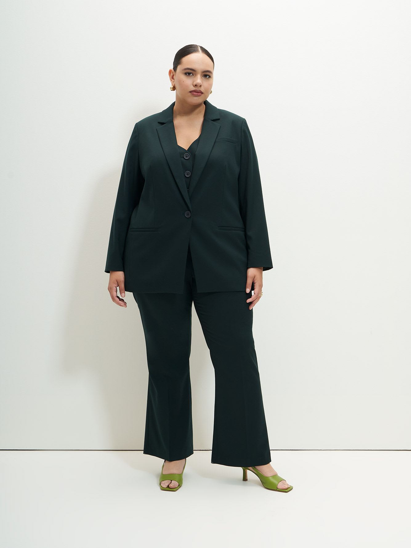 Twill Fitted Blazer, Green - Addition Elle