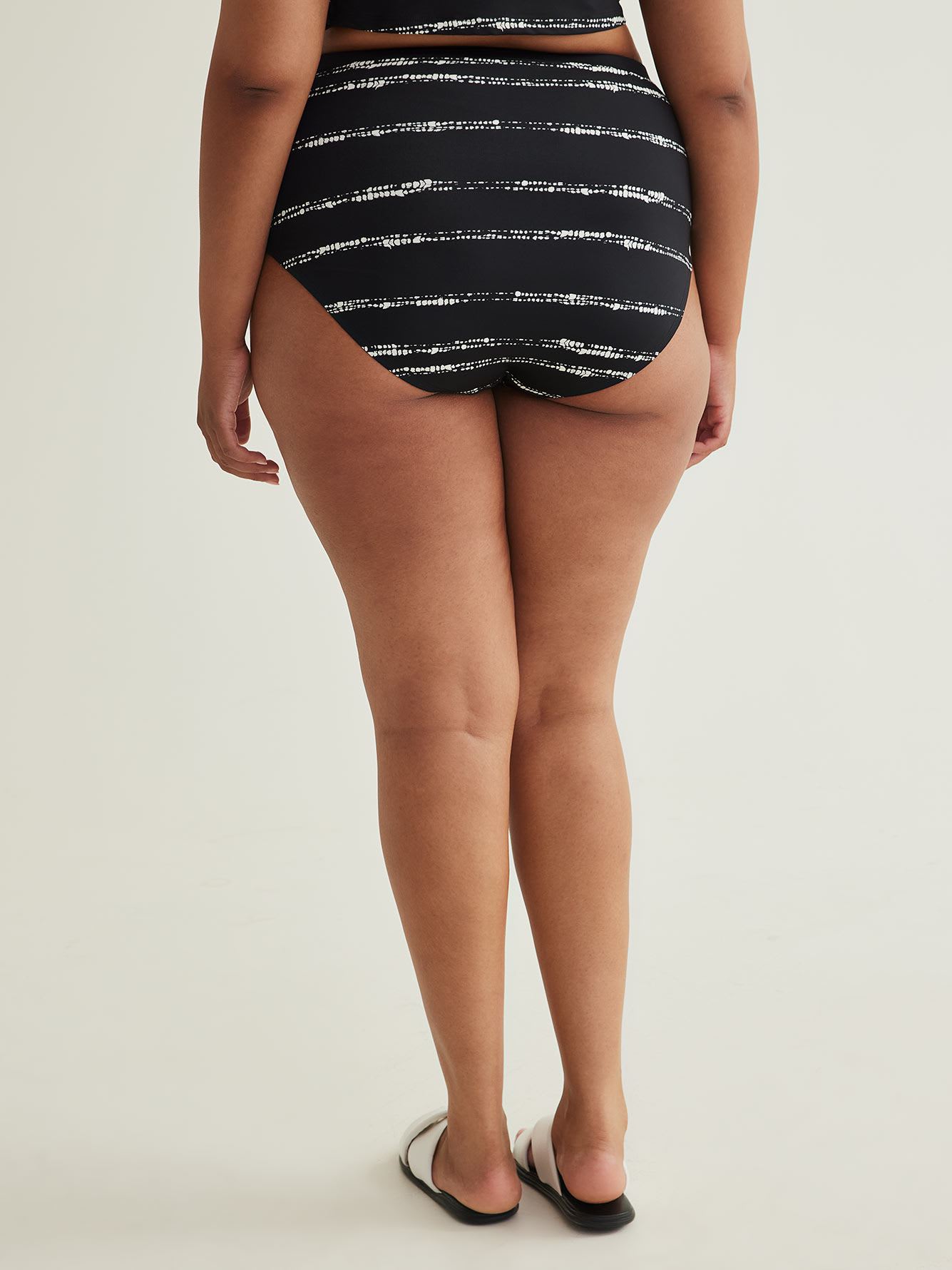 Black Dotted Stripe High-Waisted Swim Brief