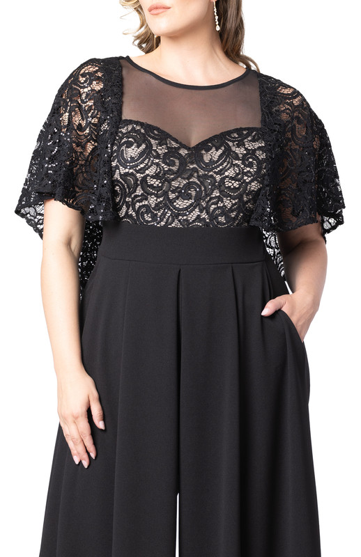 Kiyonna Plus Size Alluring Sequined Lace Formal Jumpsuit (Plus Size)