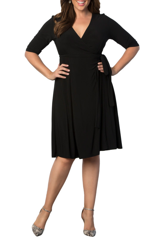 Kiyonna Plus Size Essential Wrap Dress with 3/4 Sleeves (Plus Size)