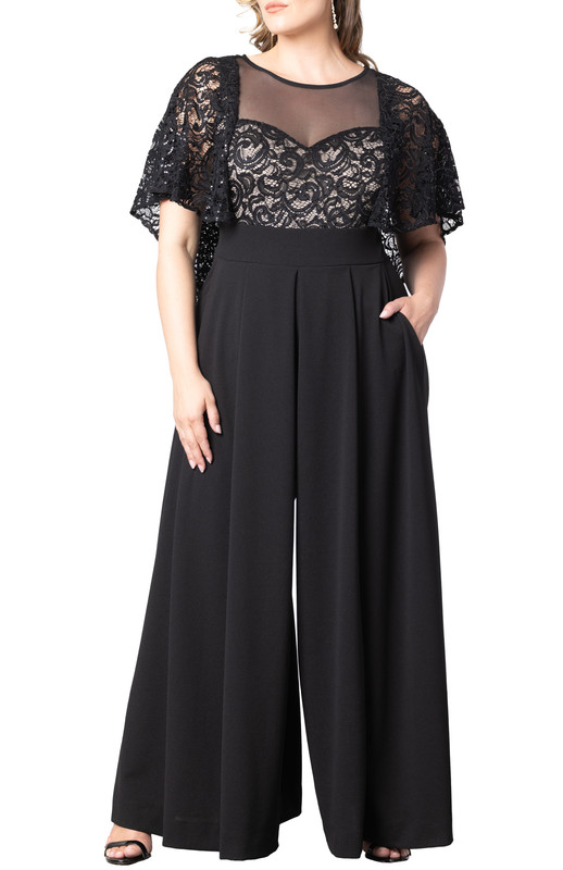 Kiyonna Plus Size Alluring Sequined Lace Formal Jumpsuit (Plus Size)