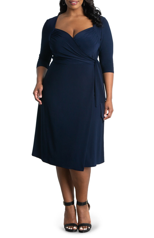 Kiyonna Plus Size Sweetheart Knit Wrap Dress with 3/4 Sleeves (Plus Size)