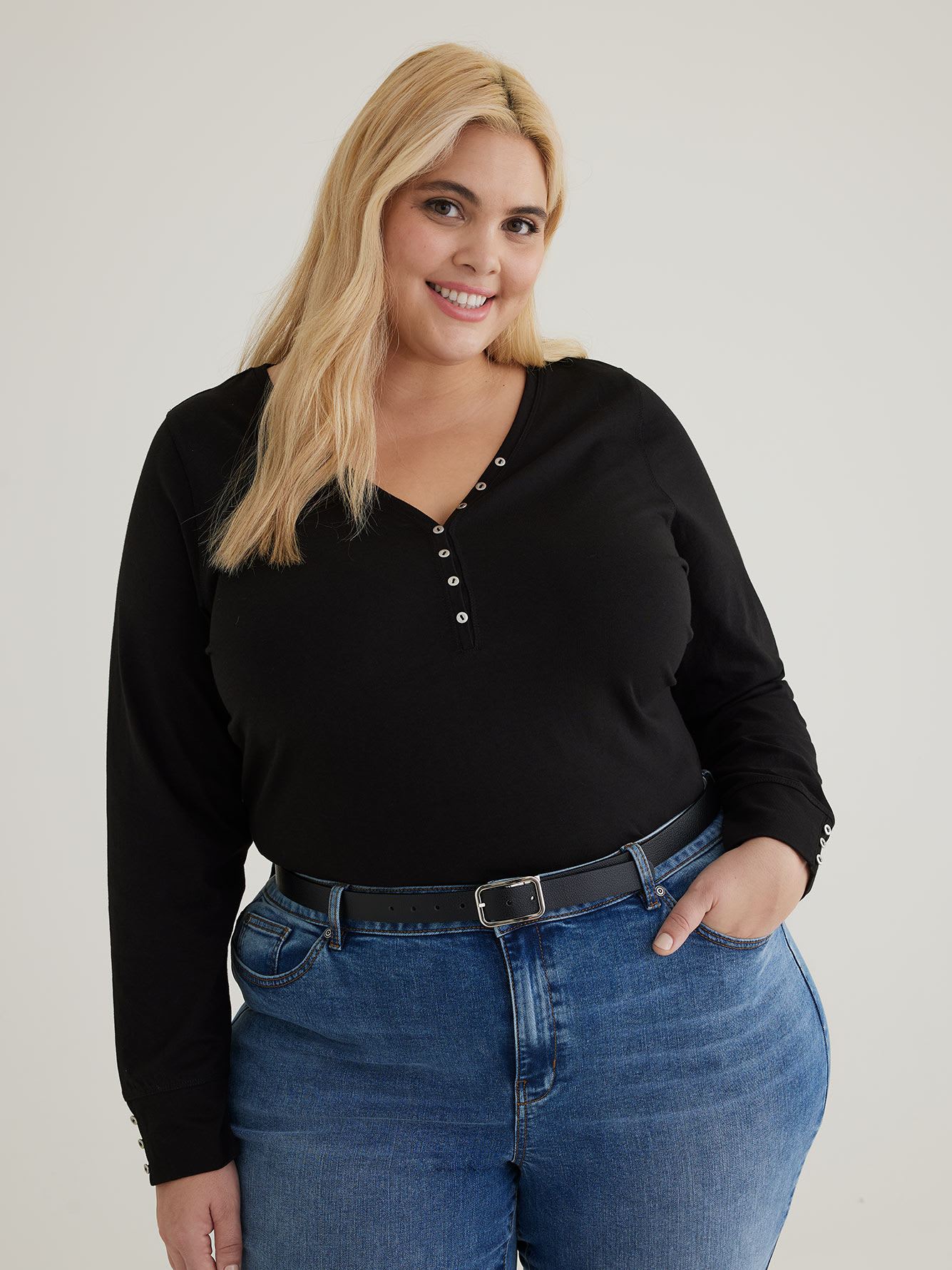 Long-Sleeve Henley Knit Top