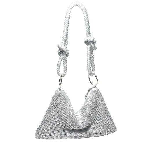 Silvertone Crystal Mesh Evening Clutch Bag - Don't AsK