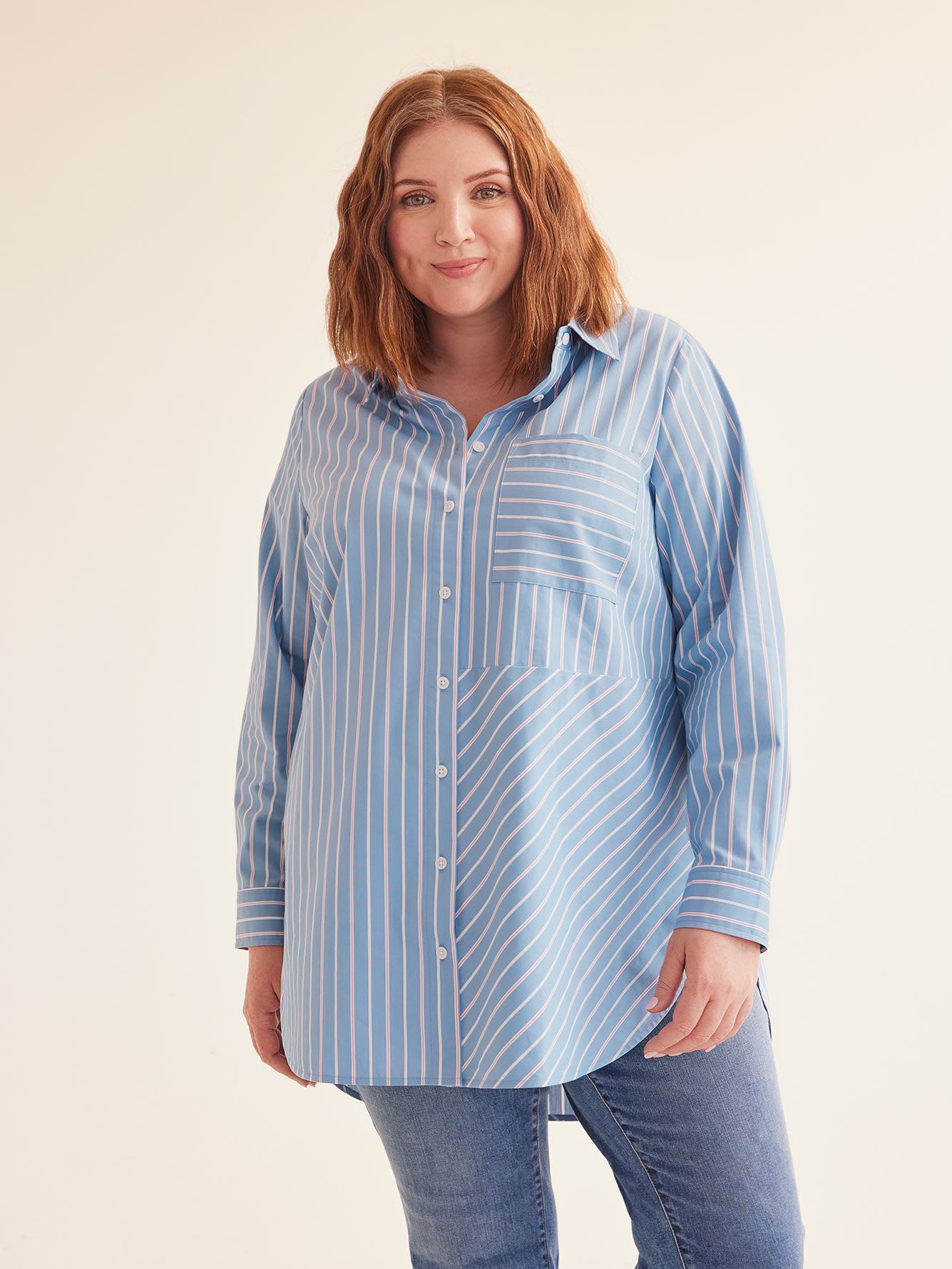 Pinstripe Buttoned Down Tunic Shirt