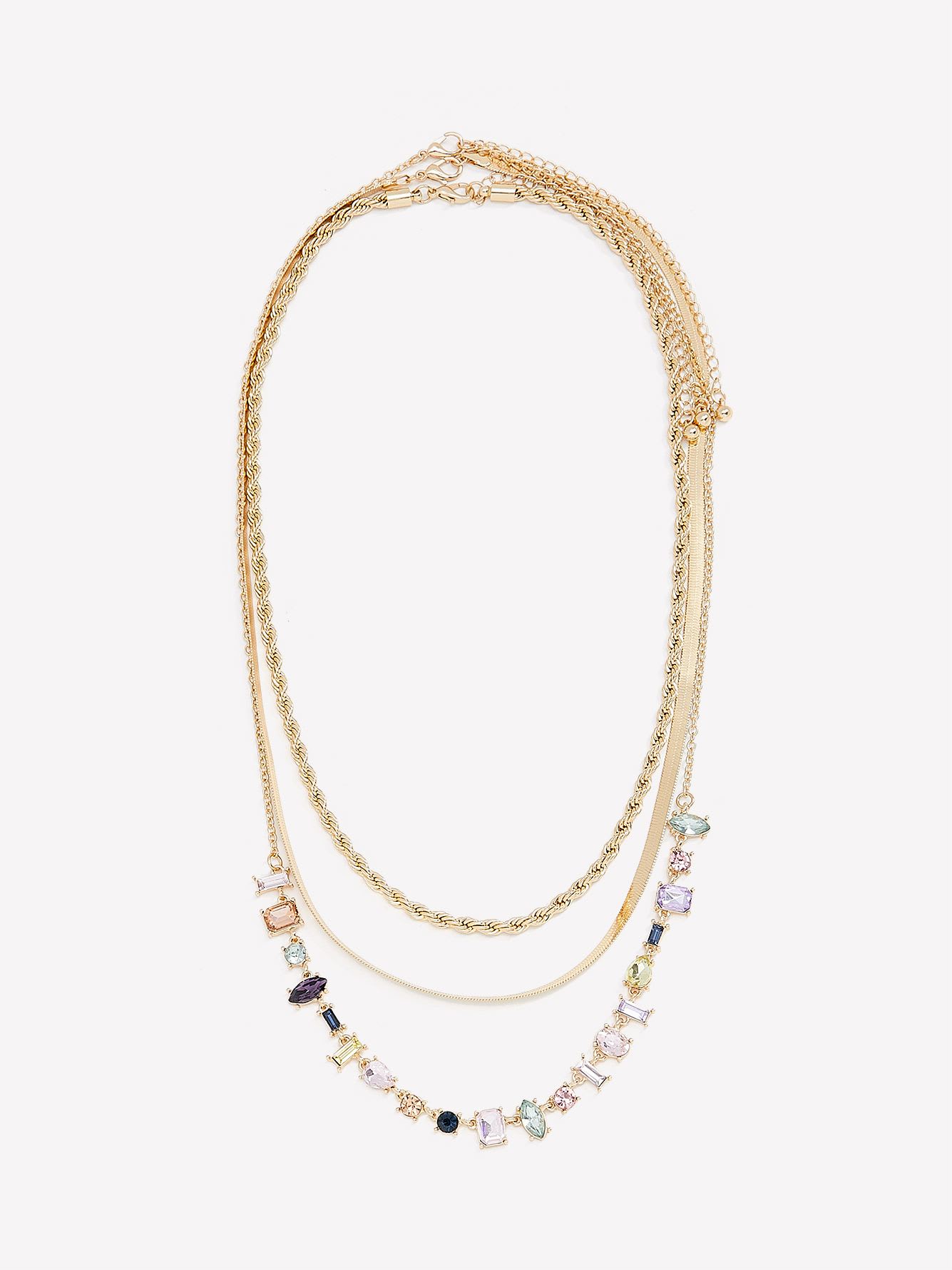 Three-Layer Golden Necklace with Dainty Stones
