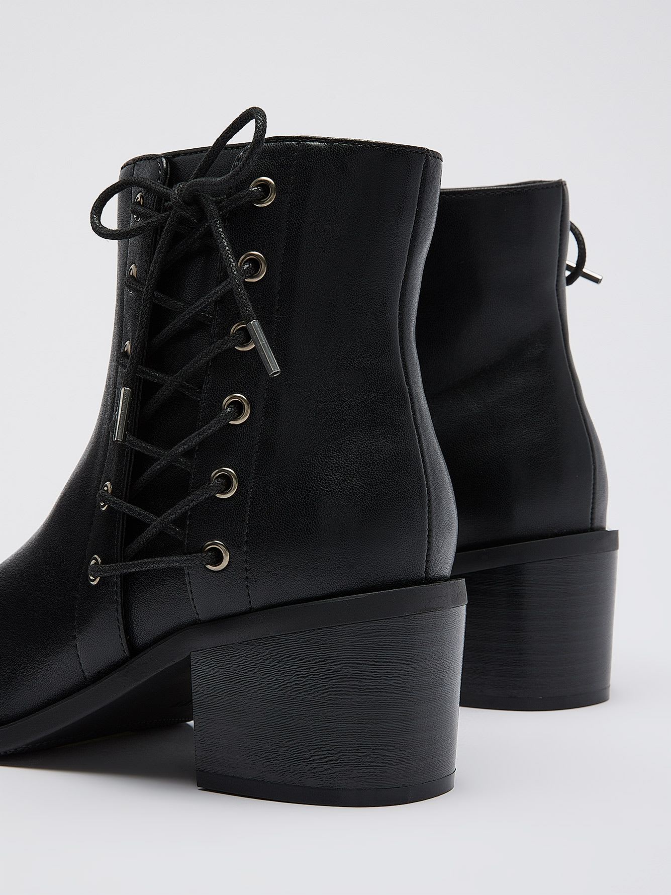 Extra Wide Width, Black Bootie with Side Lace-Up Detail