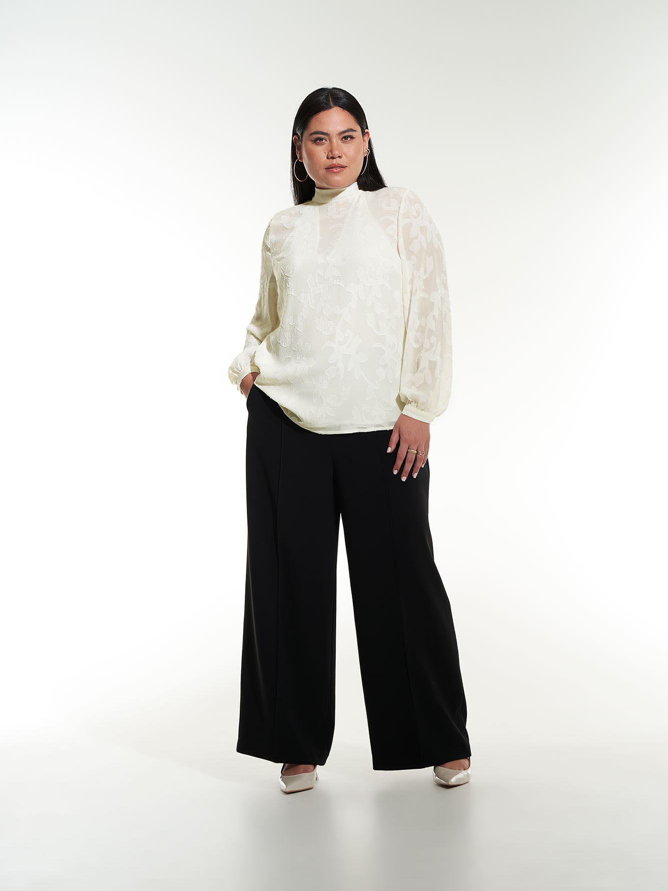 White Blouse with Satin V-Neck Cami Lining - Addition Elle