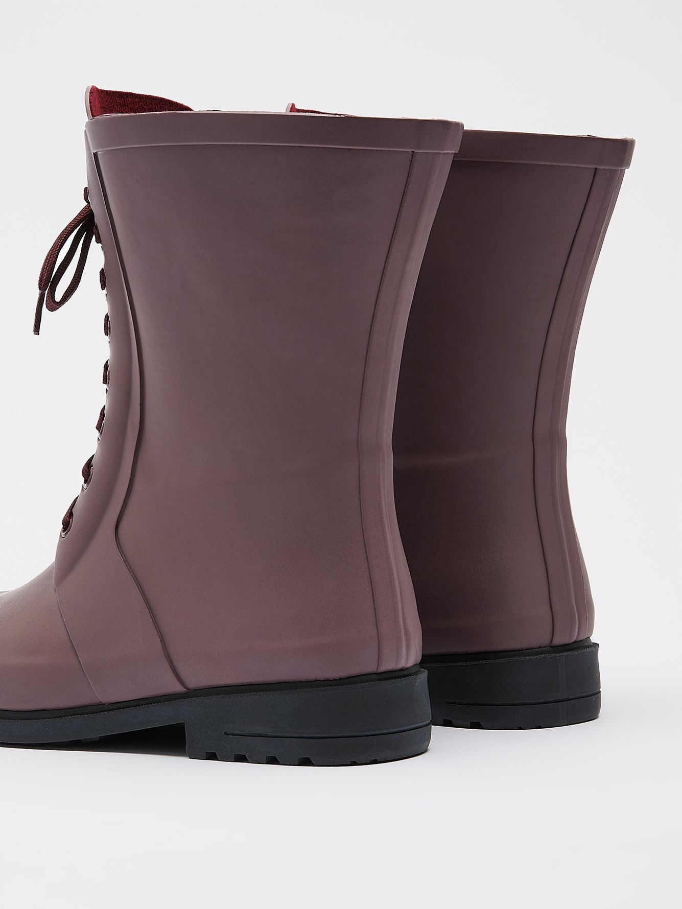 Extra Wide Width, Burgundy Lace-Up Rain Boots