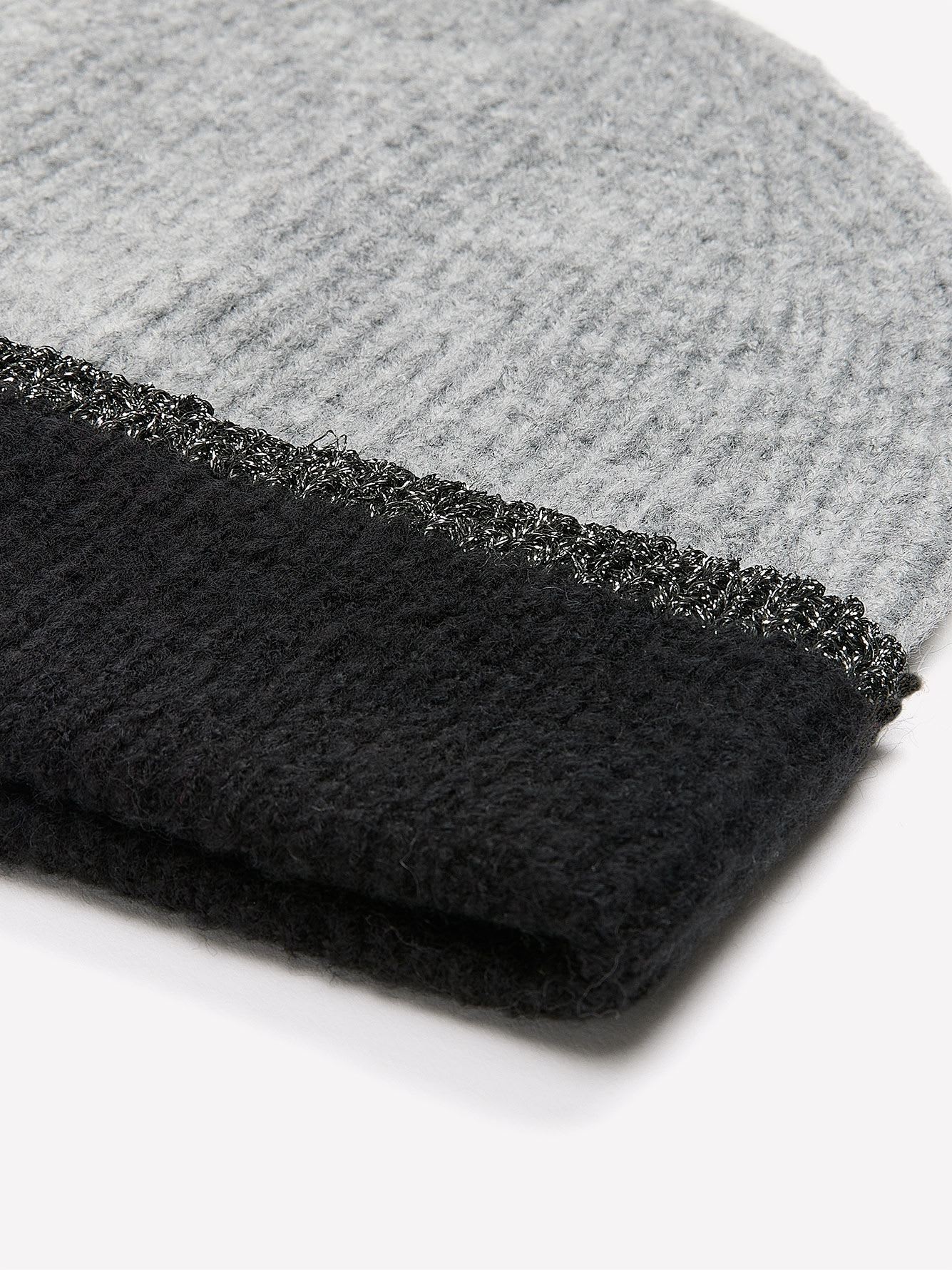 Grey & Black Knit Cuff Beanie with Metallic Tipping