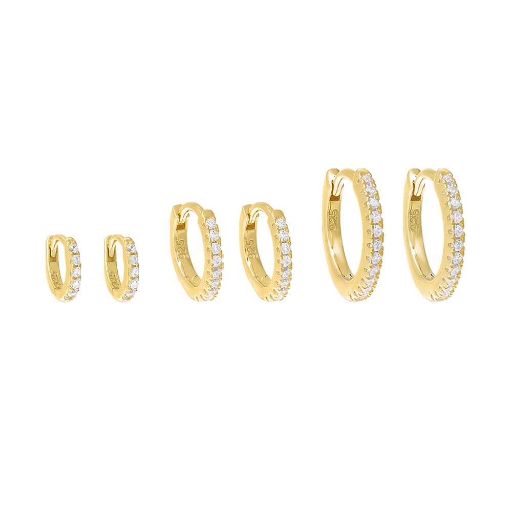 By Adina Eden -TRIPLE PAVÉ HUGGIE EARRING COMBO SET - SILVER