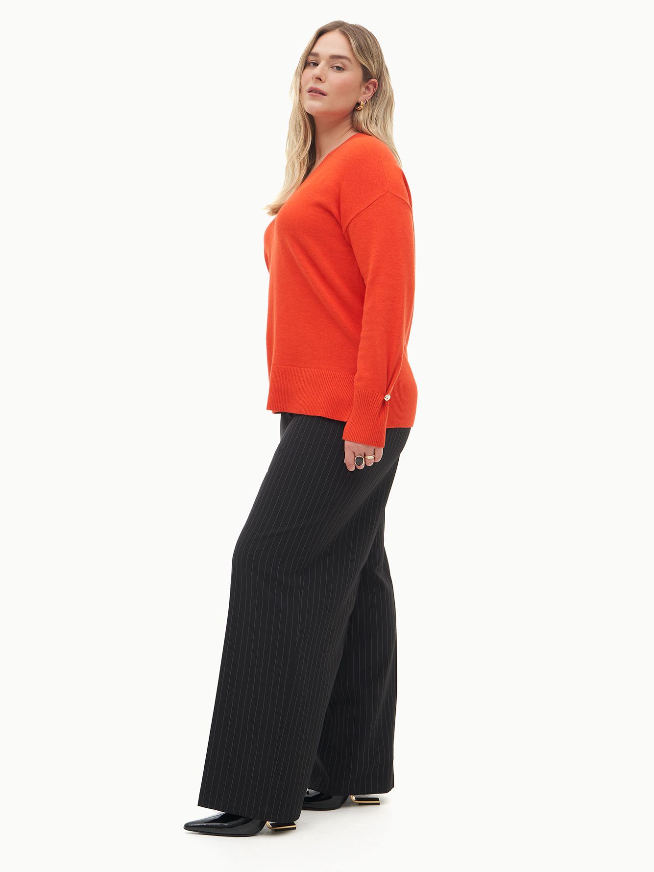 Coloured V-Neck Boxy Sweater - Addition Elle