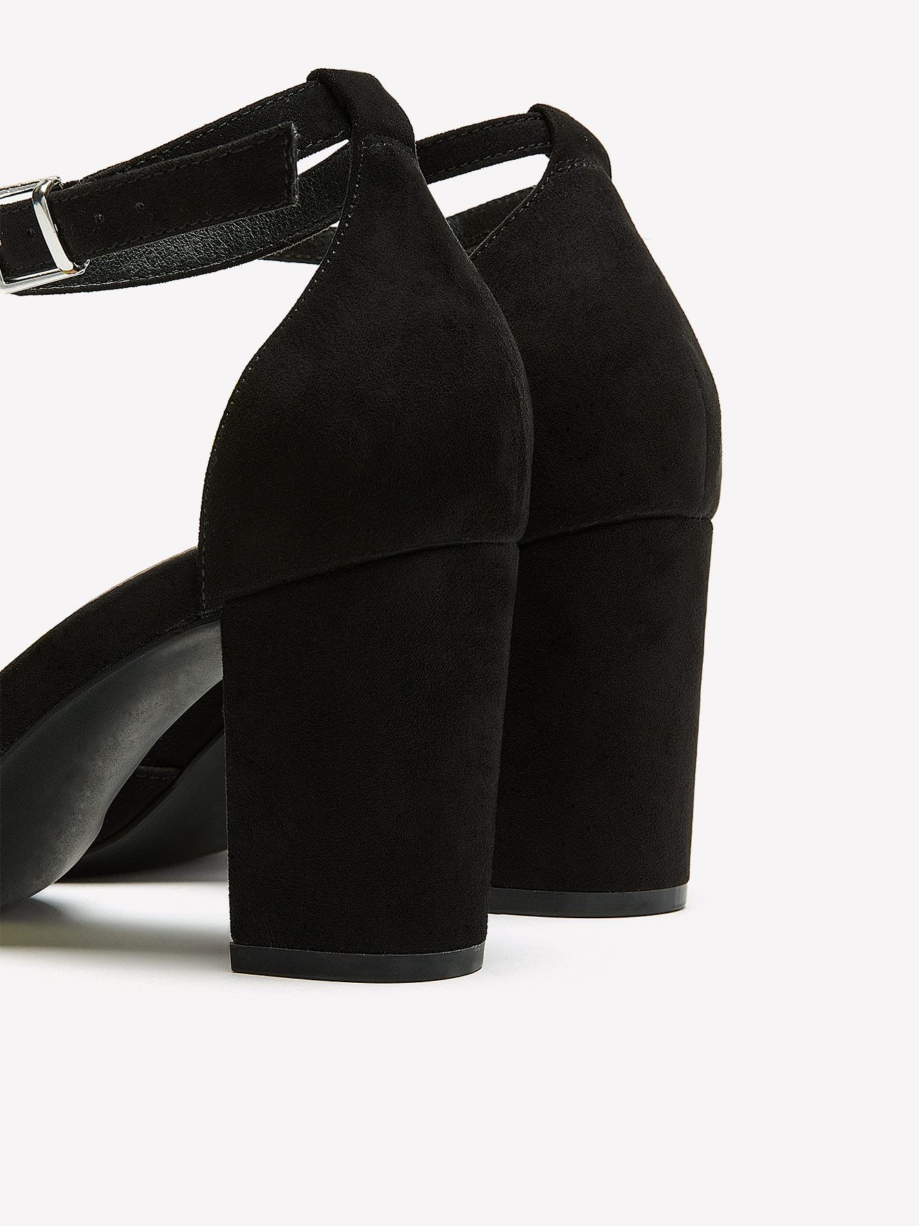 Extra Wide Width, Black Block-Heeles Shoe with Ankle Strap
