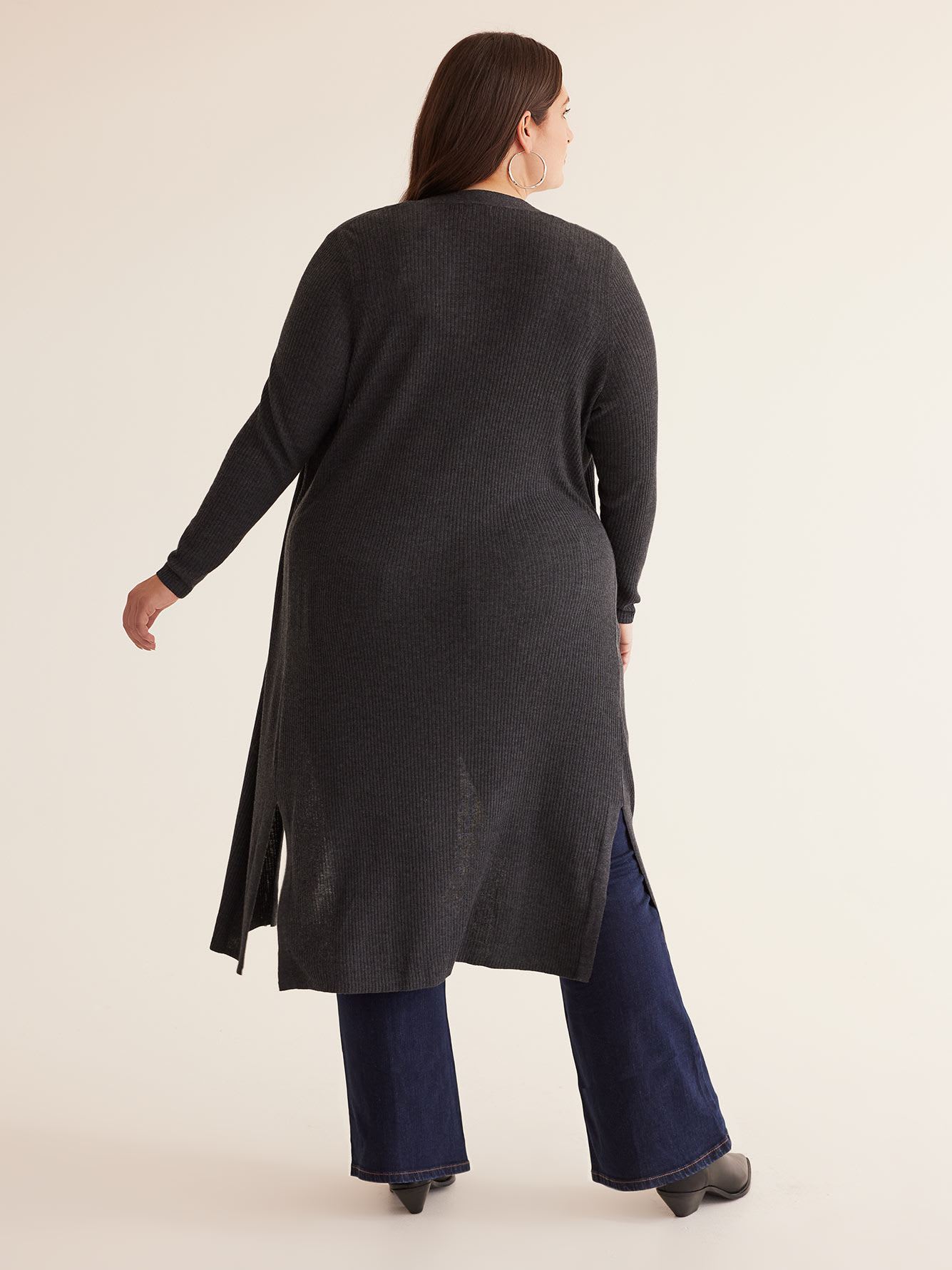 Long Ribbed Open Cardigan