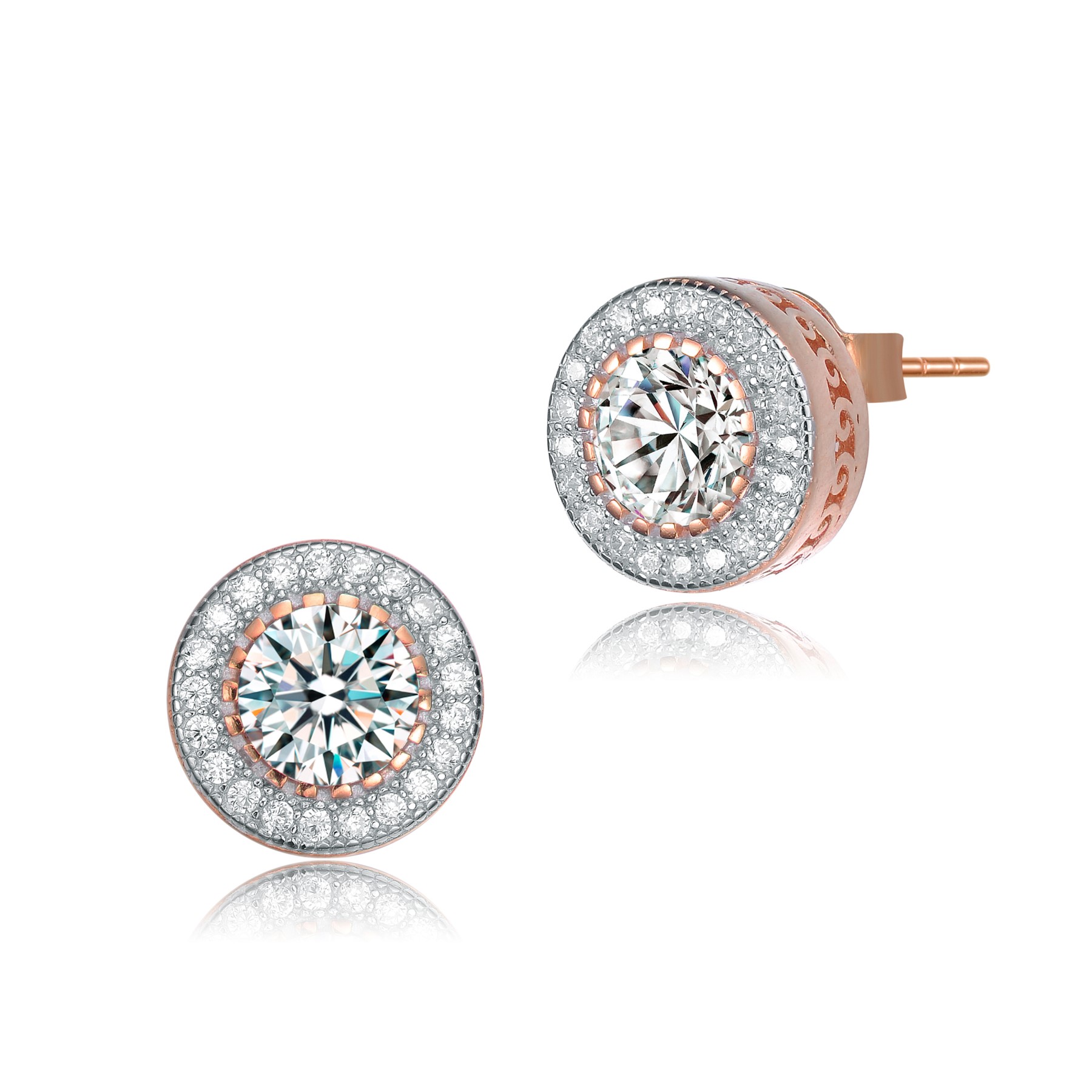 Genevive Sterling Silver Cubic Zirconia Round Earrings